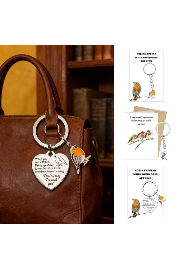 Keychain Pendant Heart Bird Charm Stainless Steel Key Chain with Heartwarming Engraving Comfort Token Keyring Backpacks Wallets Accessories