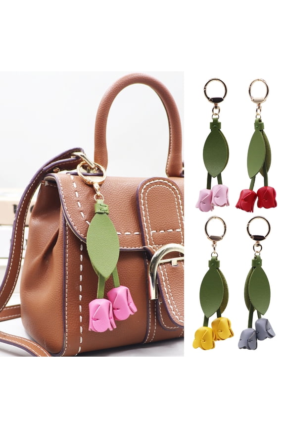 Keychain Pendant Imitation Leather Tulip Design Key Chain Car Keychain Handbag Decorative Accessories