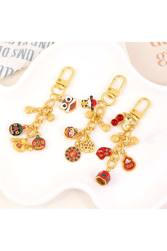 Keychain Pendant Layered Design Lion Awakening Fortune-telling Keychain Pendant Bright Color National Style Keychain Lucky Charm Accessory