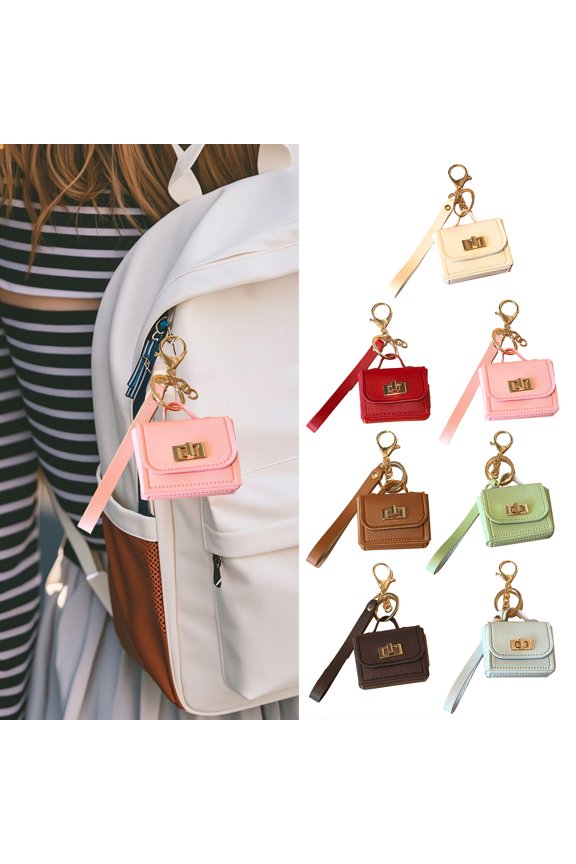 Keychain Pendant Mini Handbag Charm Key Chain with Versatile Hanging Buckle Wear-Resistant Imitation Leather Keychain Backpack Accessories