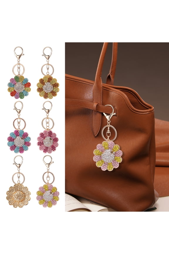 Keychain Pendant Rhinestones Inlaid Rainbow Sunflower Design Key Chain with Anti-Oxidation Lobster Clasp Backpacks Accessory