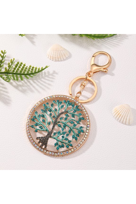 Keychain Pendant Rhinestones Inlaid Tree of Life Design Decorative Key Chain with Anti-Oxidation Lobster Clasp Backpacks Accessory