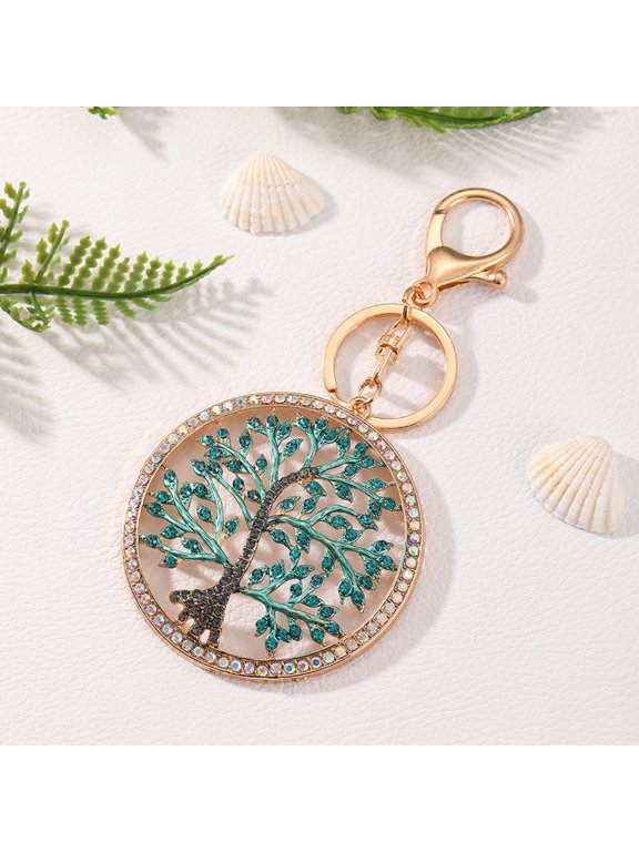 Keychain Pendant Rhinestones Inlaid Tree of Life Design Decorative Key Chain with Anti-Oxidation Lobster Clasp Backpacks Accessory