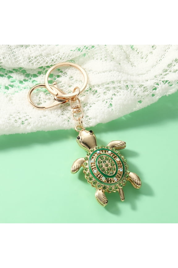 Keychain Pendant Rhinestones Inlaid Turtle Shape Key Chain with Anti-Oxidation Lobster Clasp Backpack Accessory