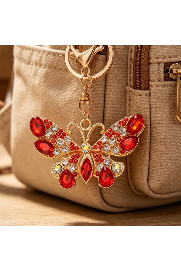 Keychain Pendant Sparkling Rhinestones Butterfly Design Key Chain with Lobster Clasp Backpacks Car Bags Decorative Accessory