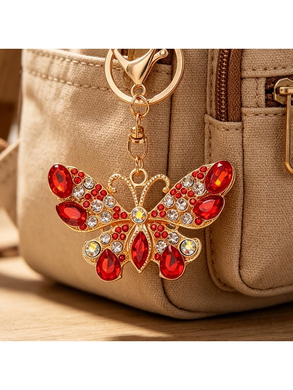 Keychain Pendant Sparkling Rhinestones Butterfly Design Key Chain with Lobster Clasp Backpacks Car Bags Decorative Accessory