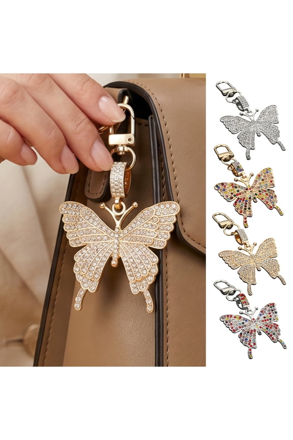 Keychain Pendant Sparkling Rhinestones Butterfly Shape Zinc Alloy Keychain Pendant with Lobster Clasp Backpack Accessory