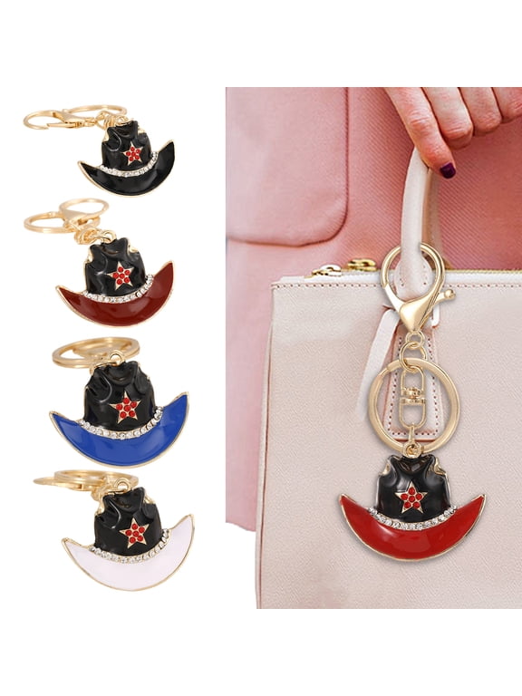 Keychain Pendant Sparkling Rhinestones Five-Pointed Star Pattern Western Style Cowboy Hat Design Key Chain with Lobster Clasp Backpacks Accessory