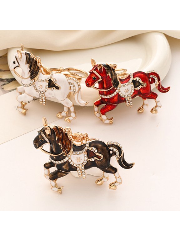 Keychain Pendant Sparkling Rhinestones Horse Design Decorative Key Ring Doors Backpacks Handbags Key Finder