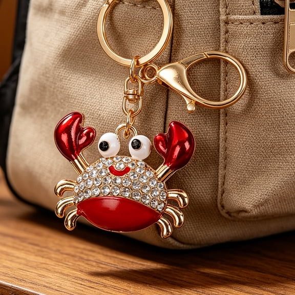 SmartBy Keychain Pendant Sparkling Rhinestones Inlaid Crab Design Key Holder with Lobster Clasp Lightweight Car Bag Accessory