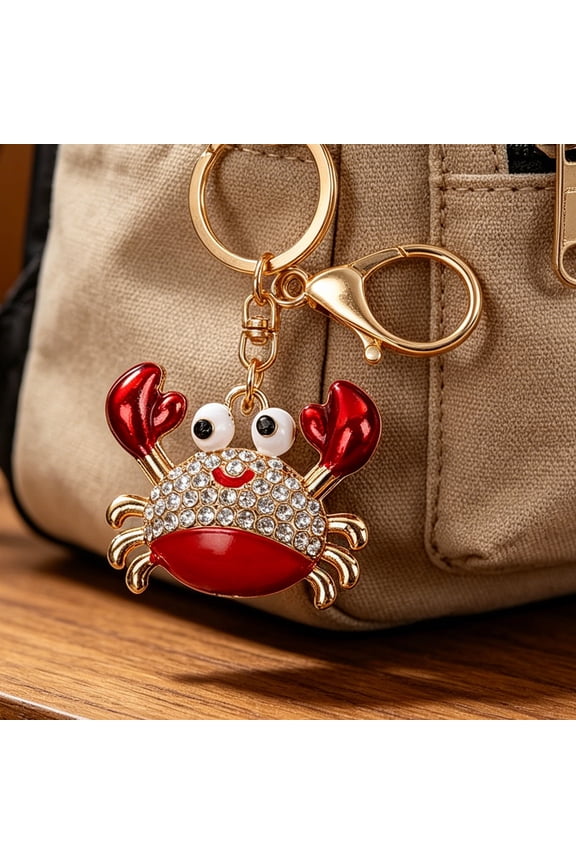 Keychain Pendant Sparkling Rhinestones Inlaid Crab Design Key Holder with Lobster Clasp Lightweight Car Bag Accessory