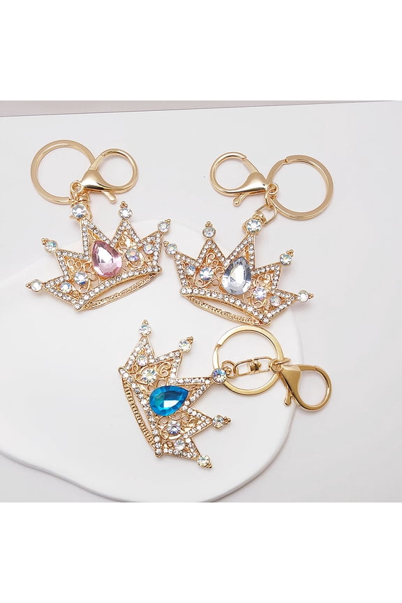 Keychain Pendant Sparkling Rhinestones Inlaid Crown Design Key Holder with Lobster Clasp Lightweight Car Bag Decoration