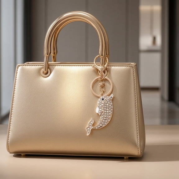 SmartBy Keychain Pendant Sparkling Rhinestones Inlaid Dolphin Design Key Holder with Lobster Clasp Lightweight Car Bag Accessory