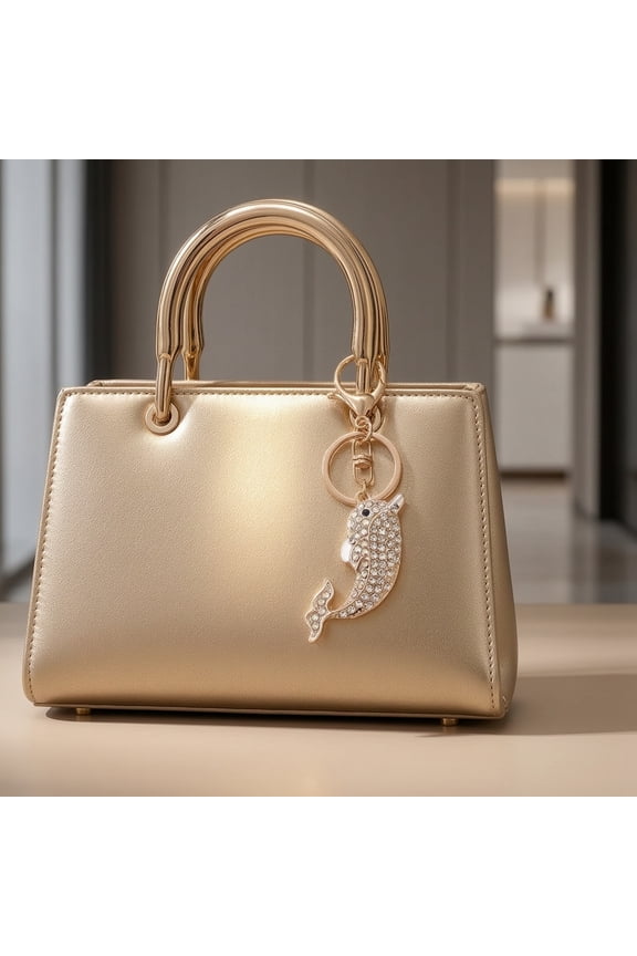 Keychain Pendant Sparkling Rhinestones Inlaid Dolphin Design Key Holder with Lobster Clasp Lightweight Car Bag Accessory