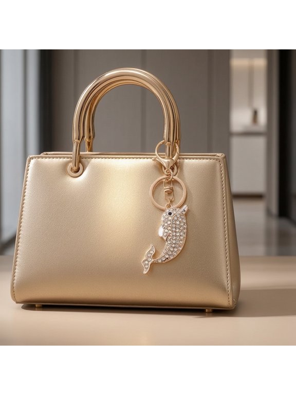 Keychain Pendant Sparkling Rhinestones Inlaid Dolphin Design Key Holder with Lobster Clasp Lightweight Car Bag Accessory