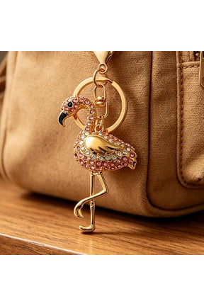 Keychain Pendant Sparkling Rhinestones Inlaid Flamingo Design Key Holder with Anti-Oxidation Lobster Clasp Lightweight Bags Car Decoration
