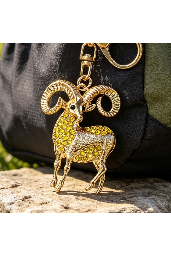 Keychain Pendant Sparkling Rhinestones Inlaid Goat Design Key Holder with Lobster Clasp Lightweight Car Hangers Decorative Pendant
