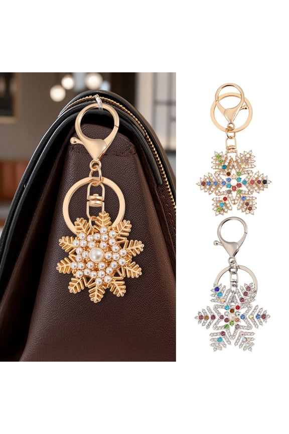 Keychain Pendant Sparkling Rhinestones Inlaid Snowflake Design Key Holder with Lobster Clasp Backpacks Car Accessory