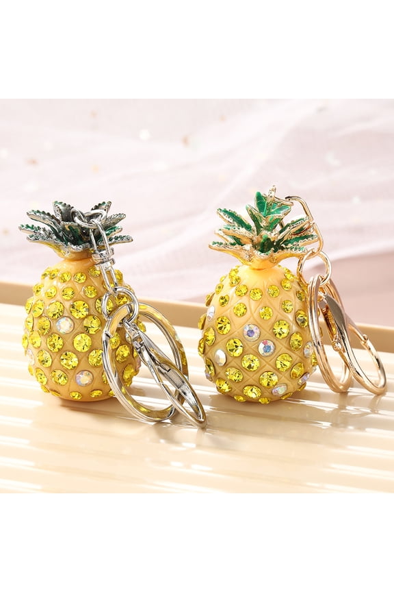 Keychain Pendant Sparkling Rhinestones Inlaid Three-Dimensional Pineapple Design Key Chain Lightweight Car Bag Accessory