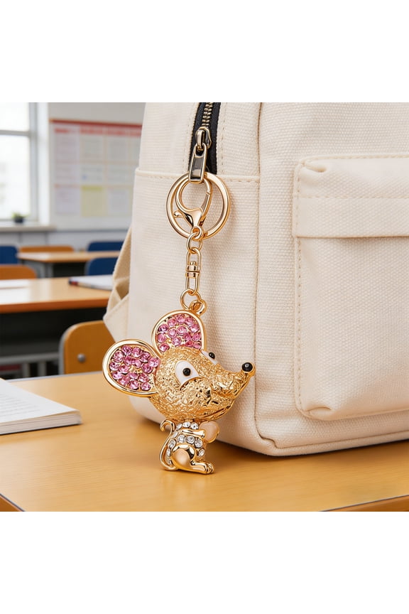 Keychain Pendant Sparkling Rhinestones Mouse Shape Charm Key Chain Strong Lobster Clasp Multi-Functional Key Holder
