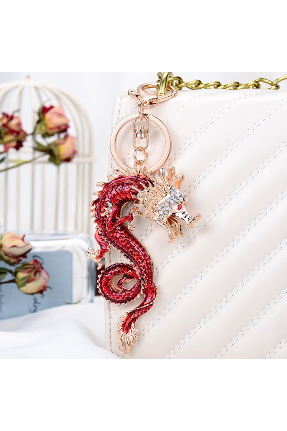 Keychain Sparkling Rhinestones Inlaid Dragon Design Keychain Pendant Enamel Oil Drip Process Polished Edges Spring Buckle Key Holder Backpacks Accessory