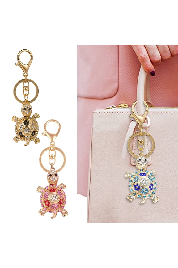 Keychain Sparkling Rhinestones Inlaid Turtle Design Keychain Pendant Enamel Oil Drip Process Spring Buckle Key Holder Car Key Bag Accessory