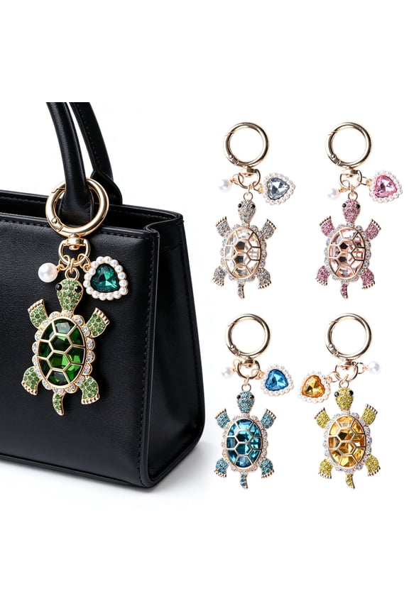 Keychain Sparkling Rhinestones Turtle Shape Bag Ornament with Faux Pearls Decor Bags Keys Decoration