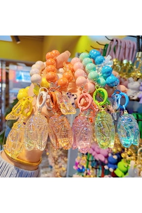 Keychain Strong Load-Bearing Macaron Color Beads Key Chain with Glitter Cicada Pendant Portable Anti-Lost Mobile Phone Chain Bag Hanger