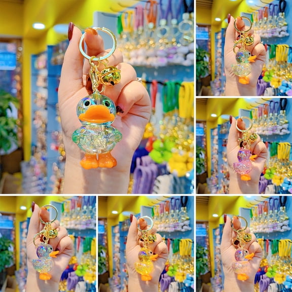 SmartBy Keychain Transparent Macaron Color Beads Key Chain with Duck Pendant Portable Anti-Lost Mobile Phone Chain Bag Hanger