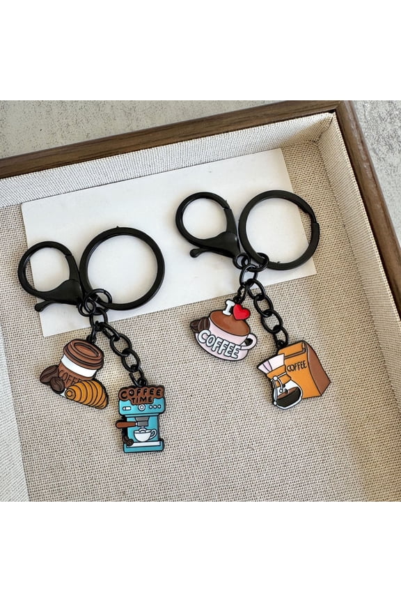 Keychain with Coffee Theme Pendant Retro Style Trendy Coffee Key Chain Durable Alloy Keyring for Couples And Best Friends