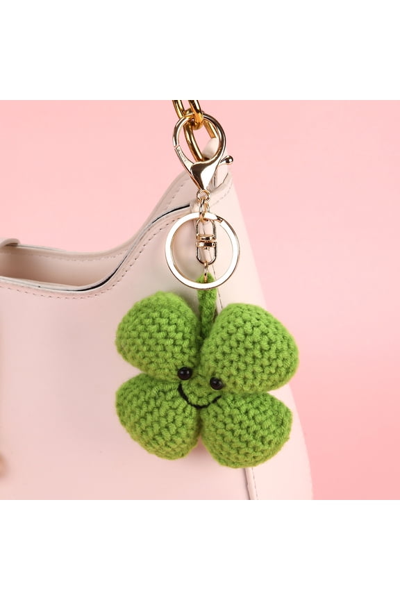 Knitted Pendant Rainbow Color Heart Flower Shape Crochet Keychain Soft Cotton Thread Handmade Bag Charm Car Keys Backpack Accessory