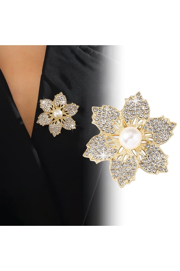 Lady Brooch Bauhinia Shape Rhinestone Faux Pearl Hollow Out Anti-slip Bag Coat Collar Hat Scarf Decoration Clothes Pin Party Prom Bride Wedding Garment Jewelry