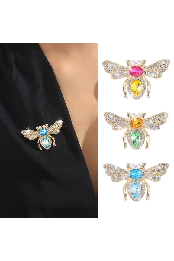 Lady Brooch Bee Shape Rhinestone Decor Anti-slip Shoulder Bag Suit Coat Collar Hat Scarf Decoration Clothes Pin Party Prom Bride Wedding Garment Jewelry