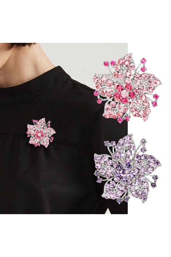 Lady Brooch Flower Shape Rhinestone Decor Anti-slip Shouder Bag Suit Coat Collar Hat Scarf Decoration Clothes Pin Party Prom Bride Wedding Garment Jewelry