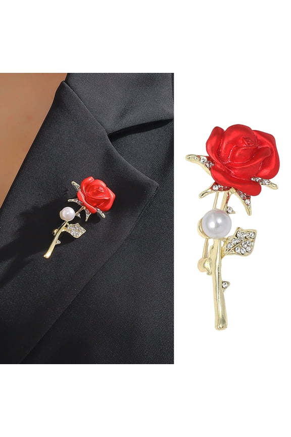 Lady Brooch Rose Shape Rhinestone Faux Pearl Decor Anti-slip Shoulder Bag Suit Coat Collar Hat Scarf Decoration Clothes Pin Party Prom Bride Wedding Garment Jewelry