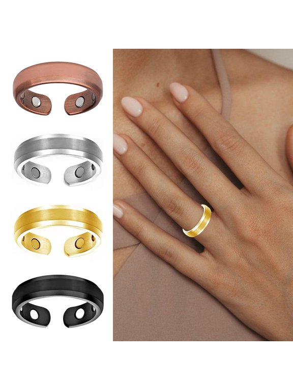 Lady Magnetic Ring Adjustable Opening Design Polished Smooth Electroplated Alloy Simple Style Finger Jewelry for Party Daily Life Date