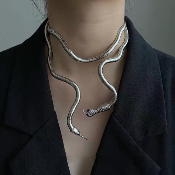 SmartBy Lady Snake Necklace Bendable Serpent Shape Bland Style Luster Alloy Egyptian Symbol Protection Punk Style Club Party Necklace