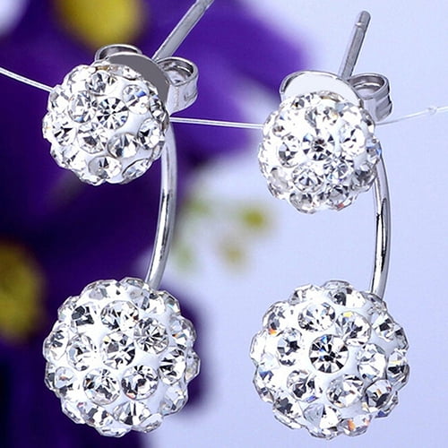 SmartBy Lady U-shape Spherical Micro Rhinestone Silver Tone Ear Studs Earrings Jewelry