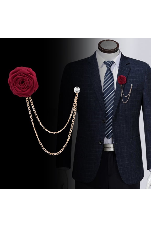 Lapel Pin Korean Style Cloth Art Glitter Rhinestone Hand-made Rose Tassel Chain Wedding Brooch for Celebrations