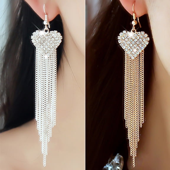 SmartBy Linear Earrings Love Heart Shape Decorative Women Long Tassels Dangle Hook Linear Earrings Jewelry for Party