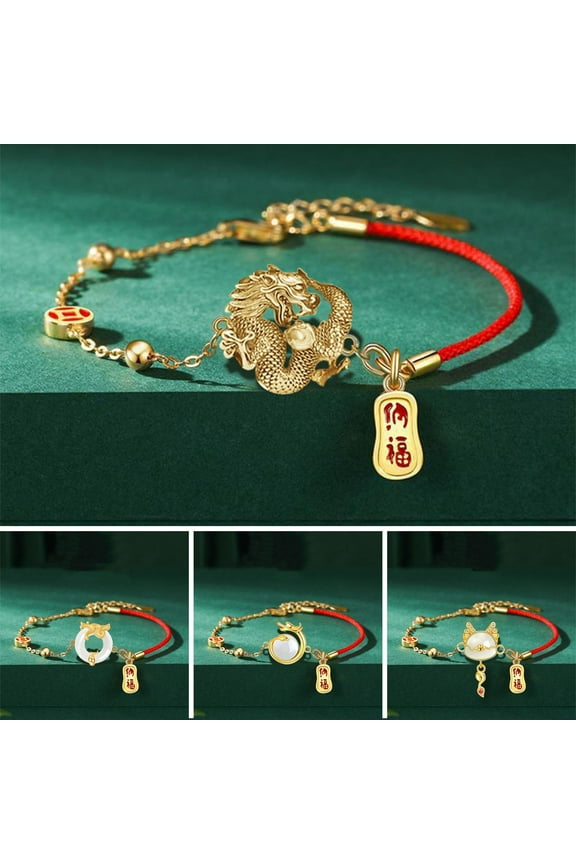 Lucky Red Rope Zodiac Dragon Bracelet Women Men Adjustable Handmade Beaded Bracelet 2024 New Year Jewelry Gift