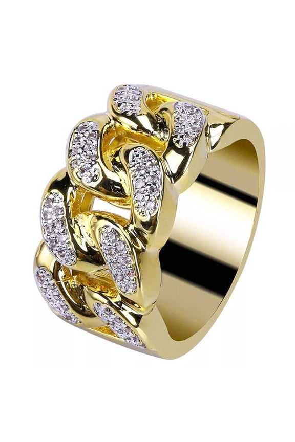 Luxury Hollowed Buckle Rhinestone Wide Ring Men Jewelry Party Banquet Decor