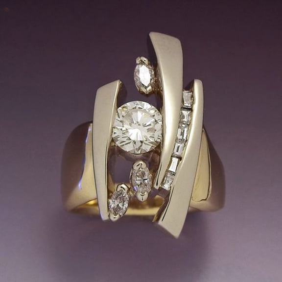 SmartBy Luxury Marquise Cut Round Rhinestone Inlaid Geometric Finger Ring Jewelry Gift