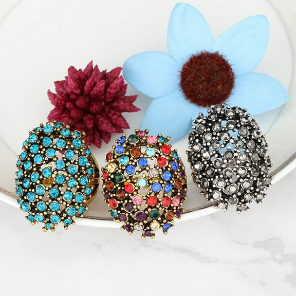 SmartBy Luxury Oval Colorful Rhinestone Inlaid Women Finger Ring Party Jewelry Gift