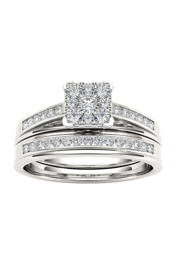 Luxury Square Zircon Double Layer Engagement Bride Ring Wedding Finger Jewelry