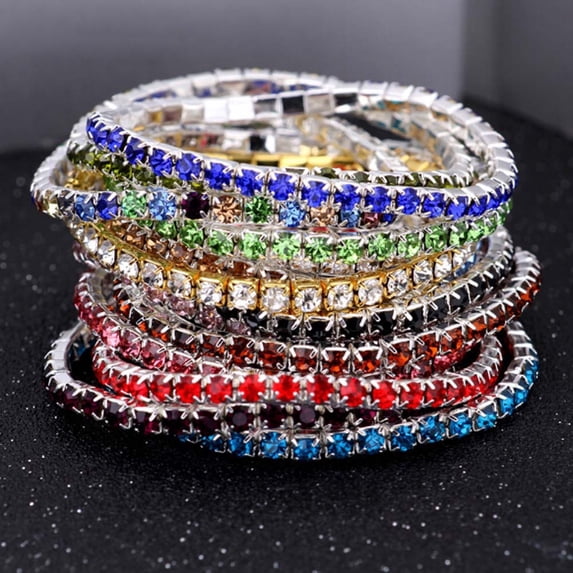 SmartBy Luxury Women Single Row Full Rhinestone Inlaid Bracelet Elastic Bangle Jewelry