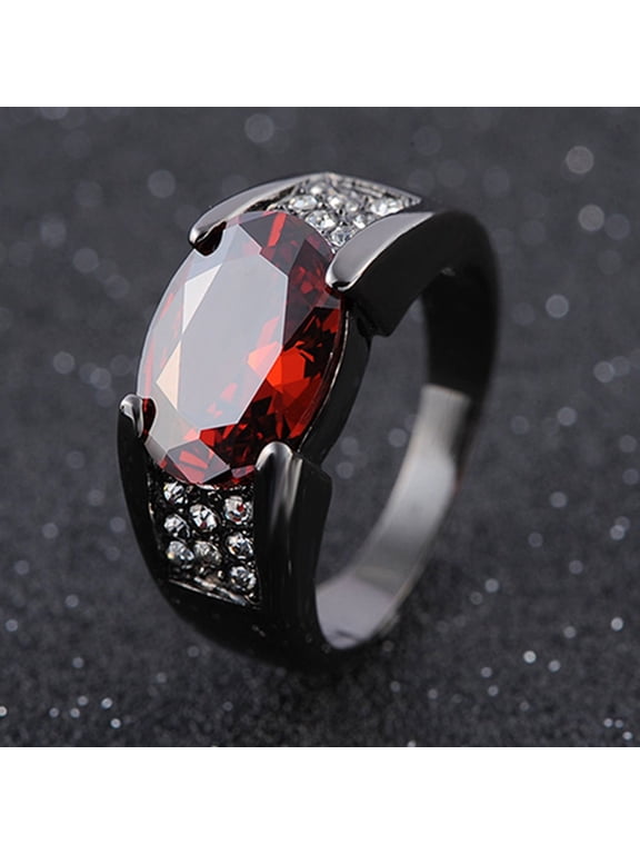 Man Fashion Cool Big Red Rhinestone Inlaid Finger Ring Jewelry Gift Size 8-12
