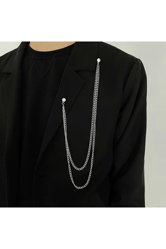 Men Brooch Long Chain High-end Fine Workmanship Hollow Out Rhinestone Decor Match Clothes Luxury Polished Coat Collar Pin Men Clothes Accessories