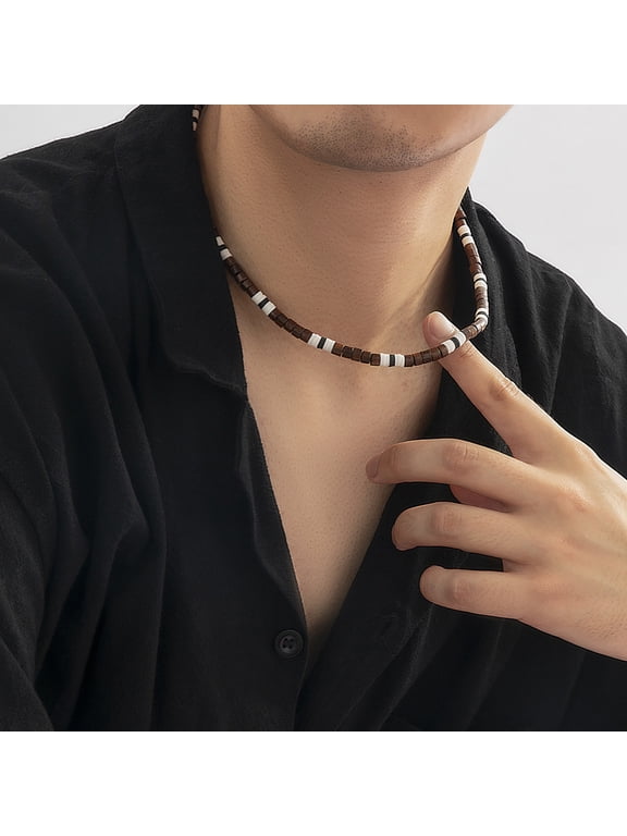 Men Necklace Beaded Elegant Polymer Clay Wooden Beads Splicing Casual Bohemia Clavicle Necklace Fashion Jewelry