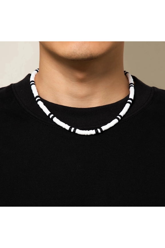 Men Necklace Black White Bicolor Polymer Clay Retro Beaded Casual Bohemia Clavicle Necklace Fashion Jewelry